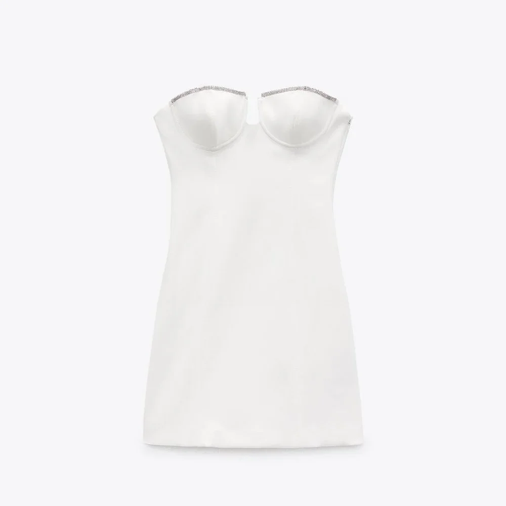 ZARA WHITE BEJEWELED STRAPLESS DRESS - Picture 12 of 12